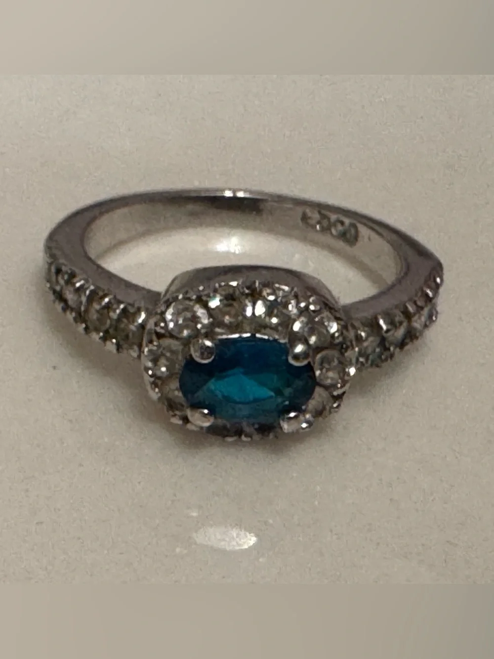 Vintage EDCO Silver Tone Blue CZ Halo Ring Size 5 Statement Cocktail